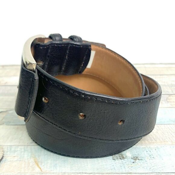 HANDCRAFTED BLACK GENUINE LEATHER SILVER TONE BUCKLE CASUAL MEN'S BELT 36 (21M - Picture 3 of 8
